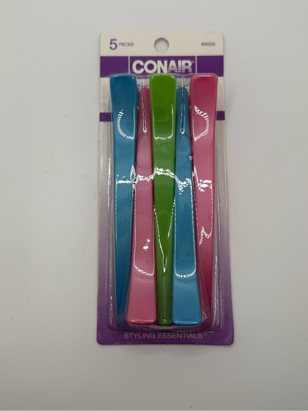 Vintage 2010 Conair Styling Essentials Sectioning Clips 5 Pc Pink Blue Green NIP